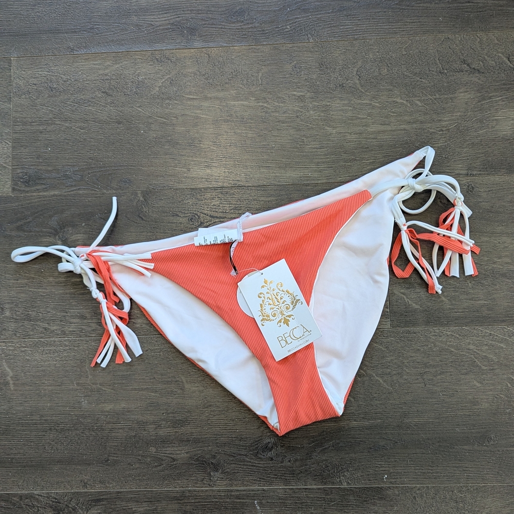 Becca NWT Bikini Swim Bottom - White and Coral Reversible